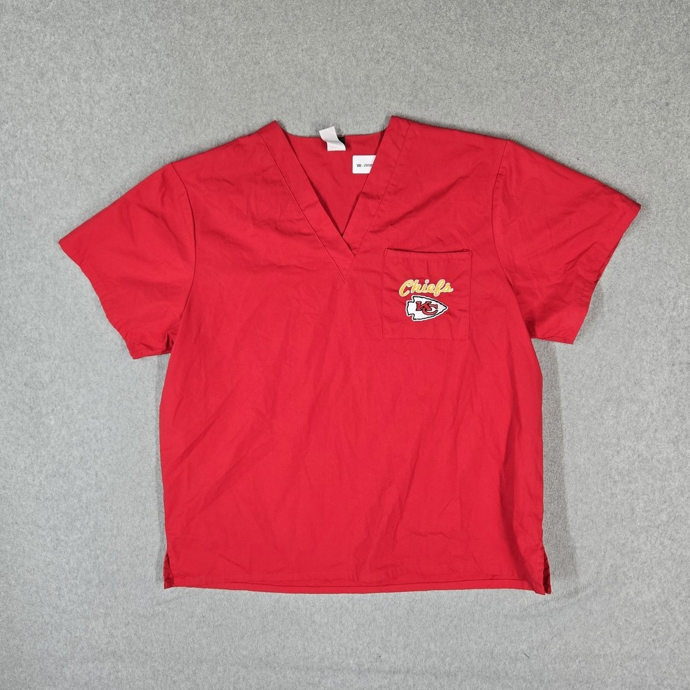 Kansas City Chiefs Women Scrub Top L Red Embroidered NFL Team Apparel